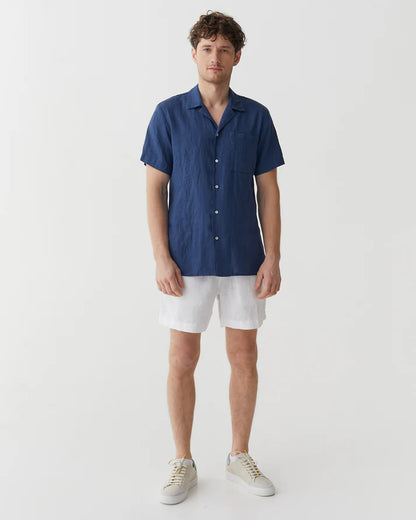 Deep Navy Short Sleeves Linen Shirt – Camp Collar