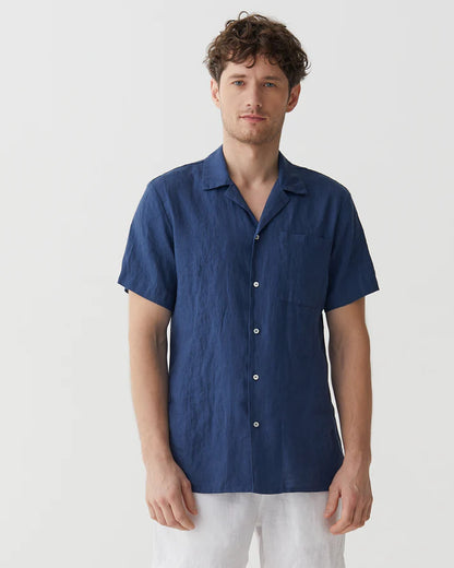 Deep Navy Short Sleeves Linen Shirt – Camp Collar