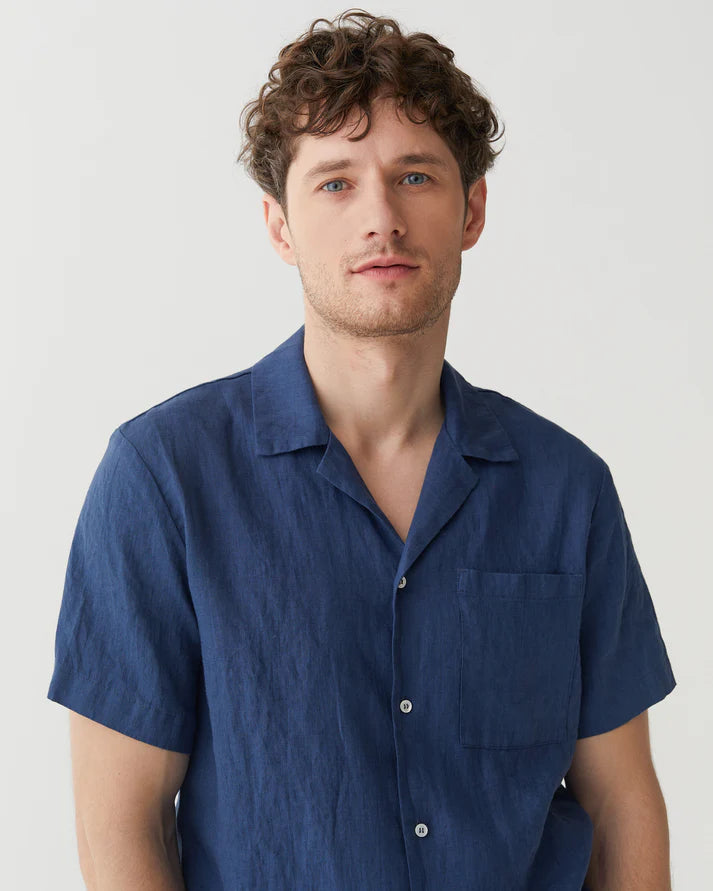 Deep Navy Short Sleeves Linen Shirt – Camp Collar