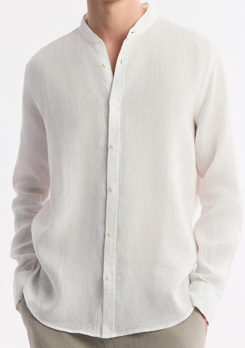 White Grandad Collar Linen Shirt