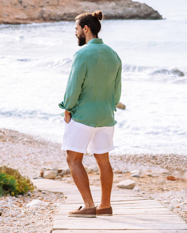 Melange Green Button-Down Collar Linen Shirt – Lightweight Regular Fit