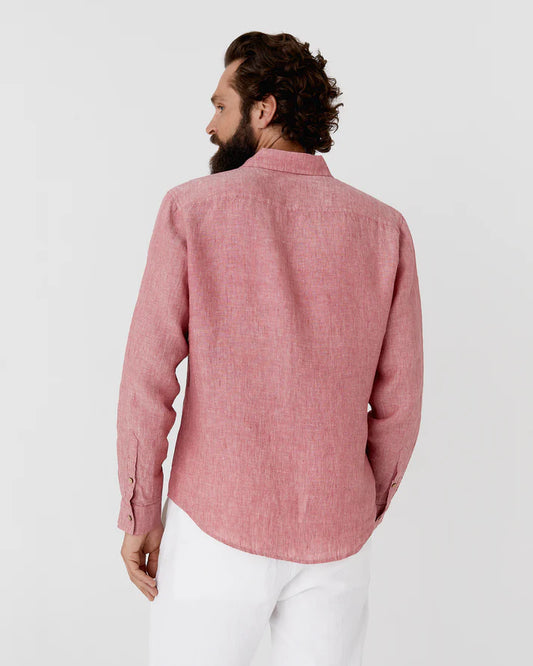 Rose Gold Button-Down Collar Linen Shirt – Lightweight Regular Fit
