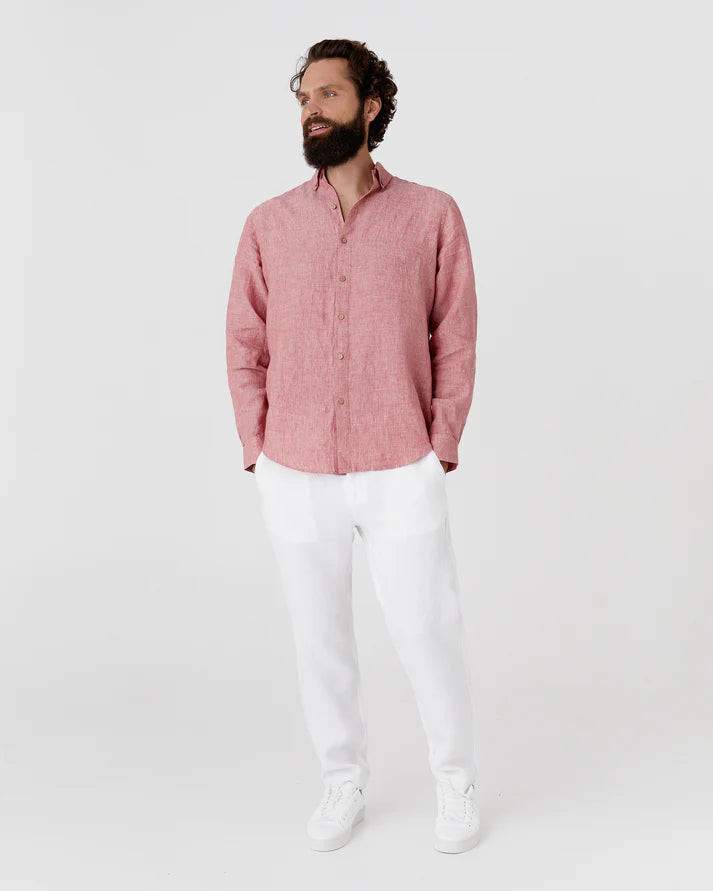 Rose Gold Button-Down Collar Linen Shirt – Lightweight Regular Fit