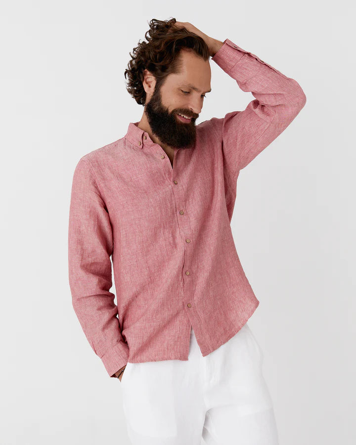 Rose Gold Button-Down Collar Linen Shirt – Lightweight Regular Fit