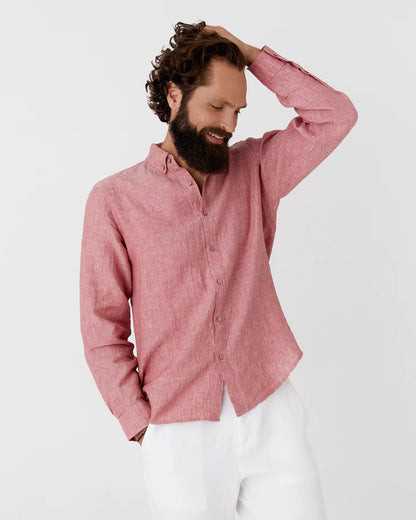 Rose Gold Button-Down Collar Linen Shirt – Lightweight Regular Fit