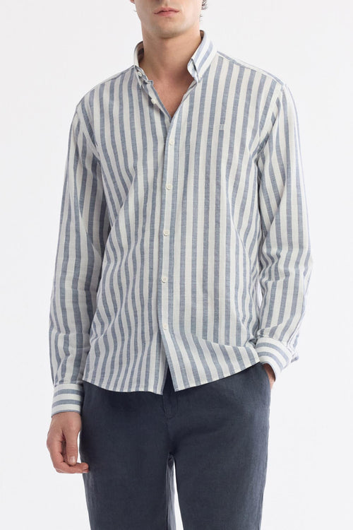 Navy Blue Striped 100% Cotton Shirt