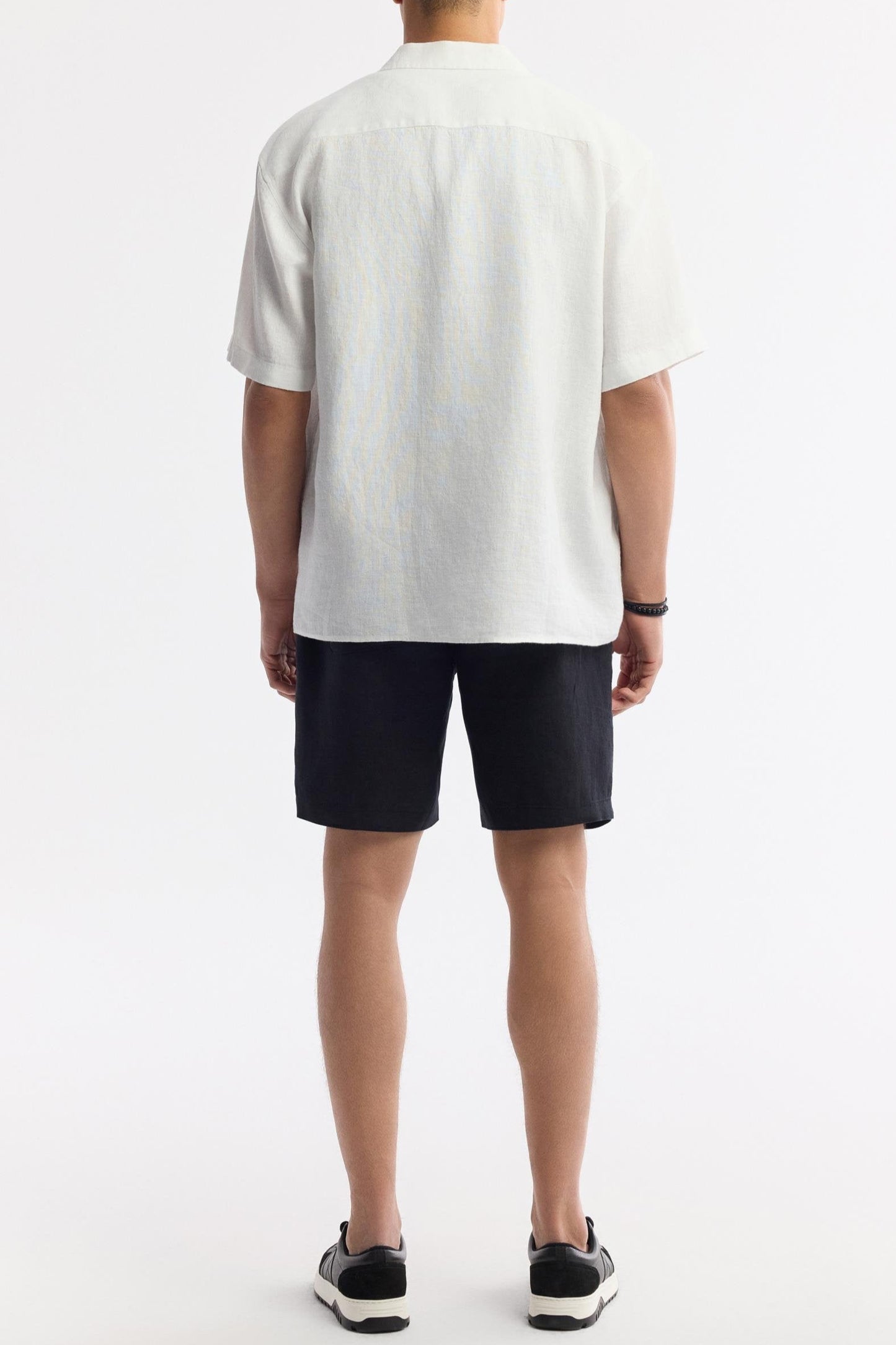 Back view of men's white relaxed-fit linen shirt – Swiftyle