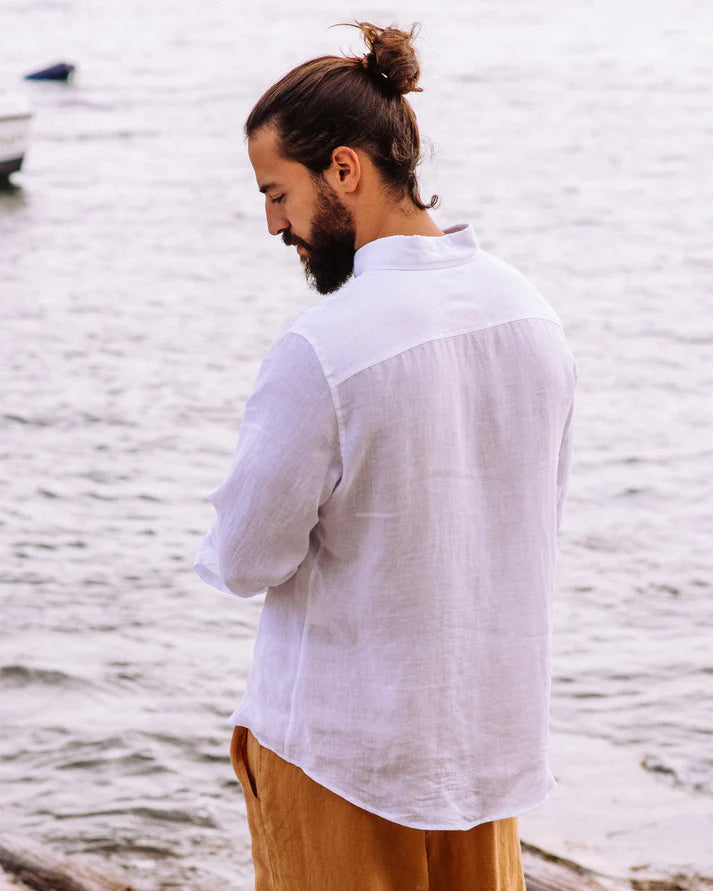 White Button-Down Collar Linen Shirt – Lightweight Regular Fit
