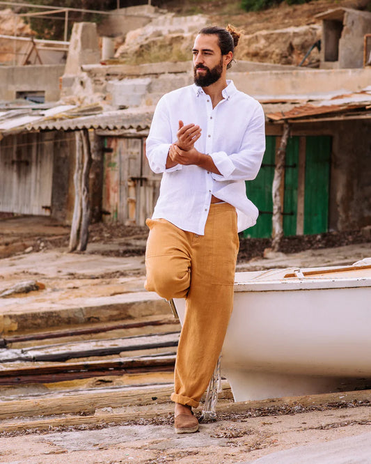 White Button-Down Collar Linen Shirt – Lightweight Regular Fit