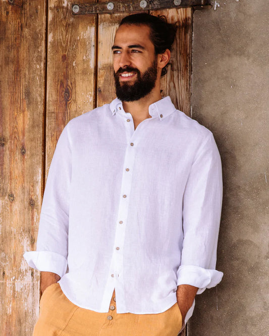 White Button-Down Collar Linen Shirt – Lightweight Regular Fit