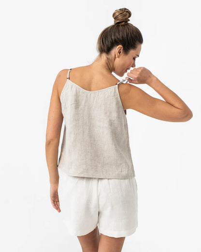 Natural Stone Linen Spaghetti Strap Top – Adjustable Lightweight Fit