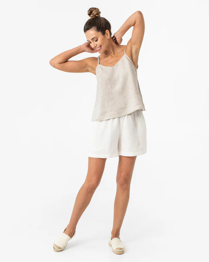Natural Stone Linen Spaghetti Strap Top – Adjustable Lightweight Fit