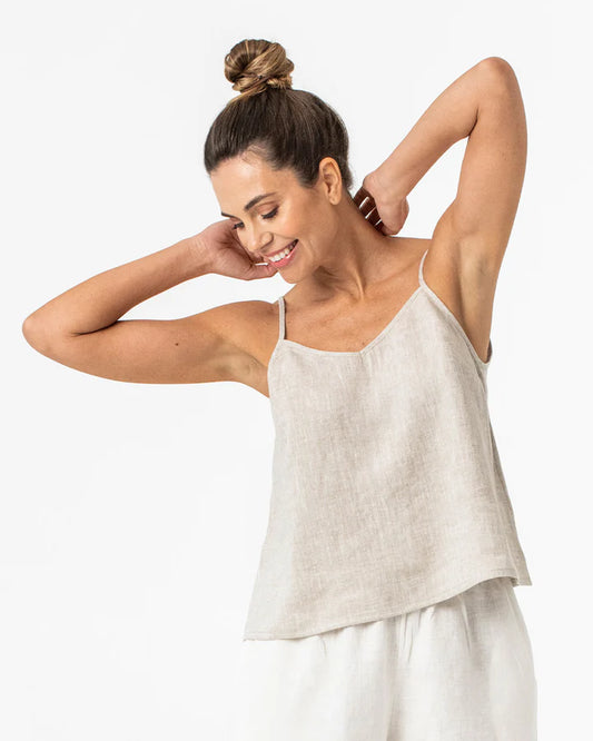 Natural Stone Linen Spaghetti Strap Top – Adjustable Lightweight Fit