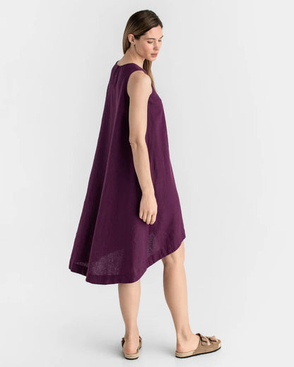 Purple Linen High-Low Dress – Sleeveless with Coconut Button