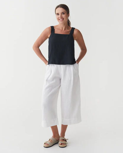 Black Linen Tank Top – Square Neck with Wide Straps