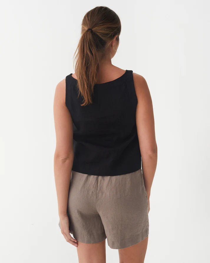 Black Linen Sleeveless Top – V-Neck & Relaxed Fit