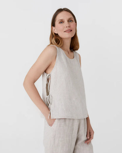 Sleeveless Linen Top with Side Ties – Natural Stone