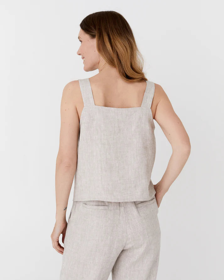 Natural Stone Linen Tank Top – Square Neck with Wide Straps