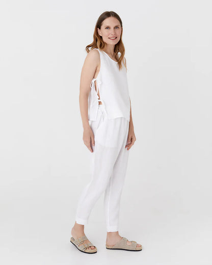 Sleeveless Linen Top with Side Ties – Natural White