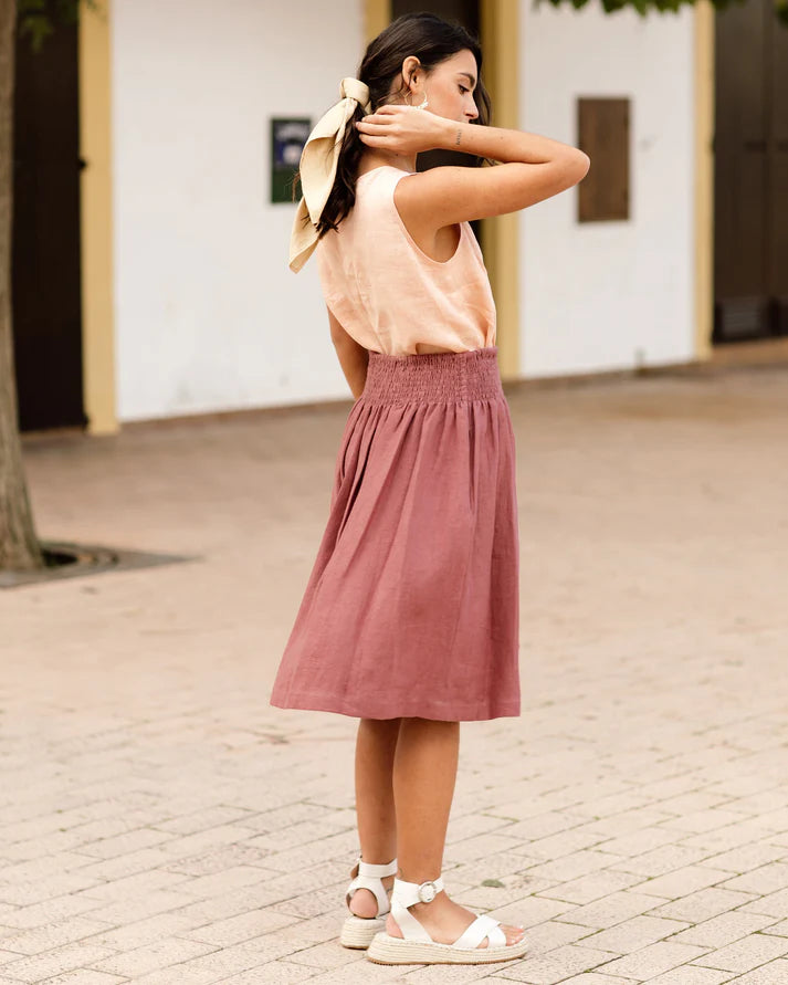 Pink Linen Crop Top – Sleeveless with Round Neck