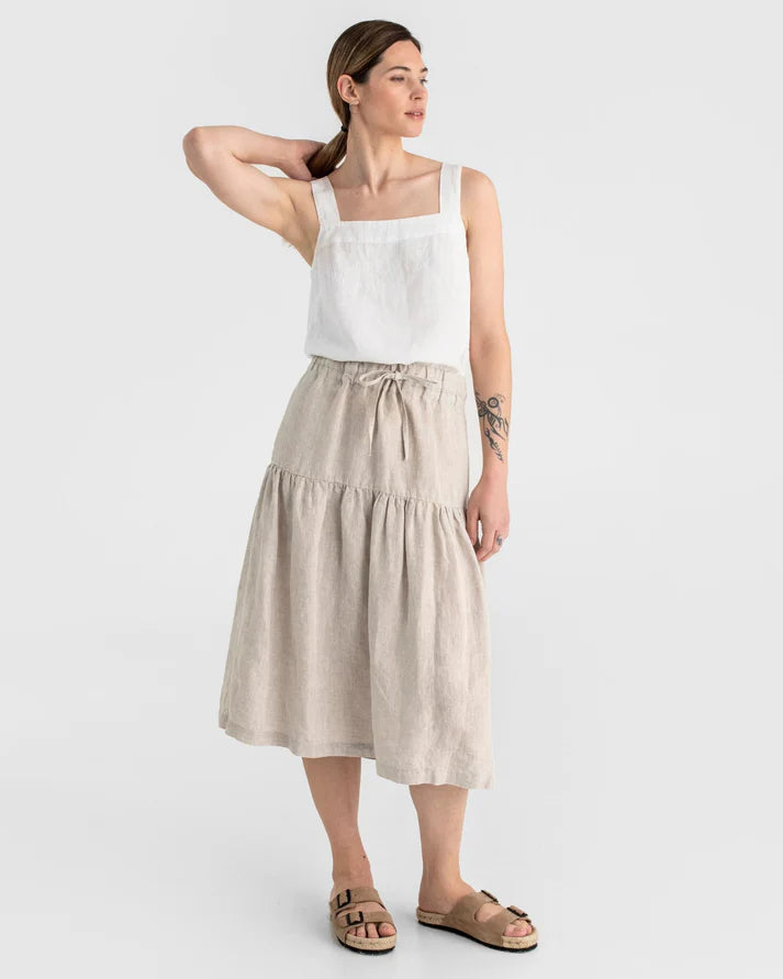 White Linen Tank Top – Square Neck with Wide Straps
