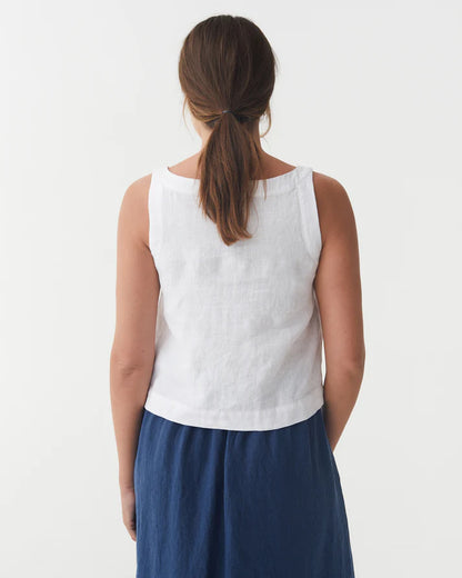 White Linen Sleeveless Top – V-Neck & Relaxed Fit