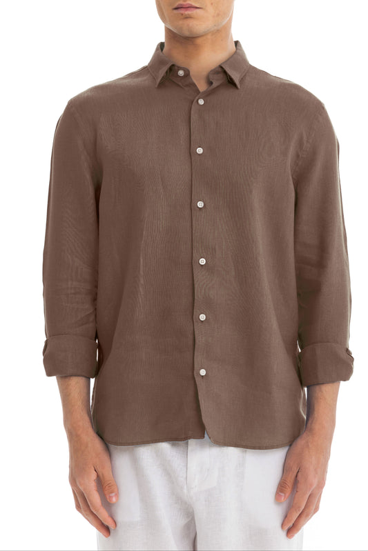 Men's Brown Linen Shirt - 100% Pure Washed Linen, Relaxed Fit, Breathable Summer Shirt for Casual or Formal Wear 2